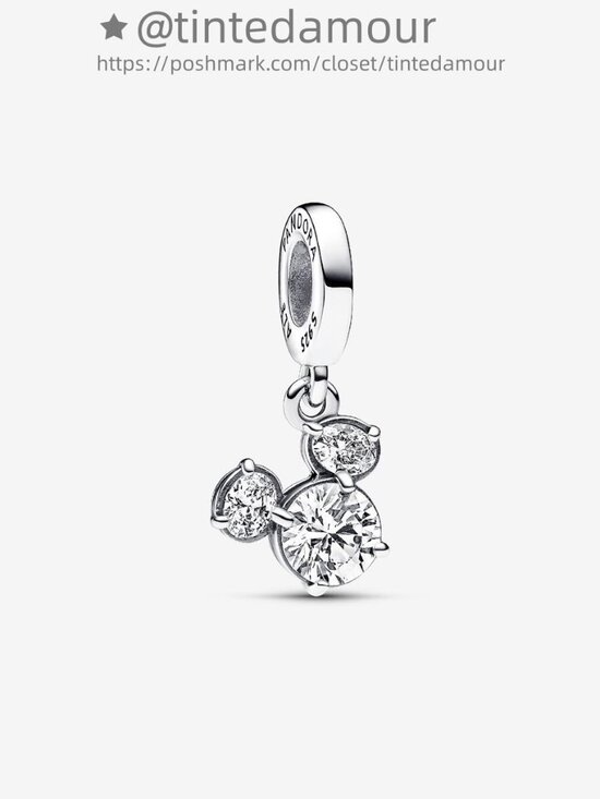 Pandora Disney Mickey Mouse Sparkling Head Silhouette Dangle Charm - Picture 1 of 2